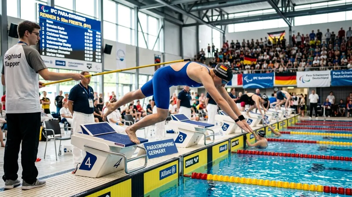Blindenschwimmer Becken Startblock Wettkampf Para Hallenbad