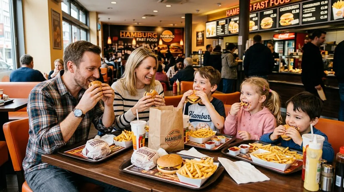 Fastfood Familie Table Burger Pommes Kinder Essen