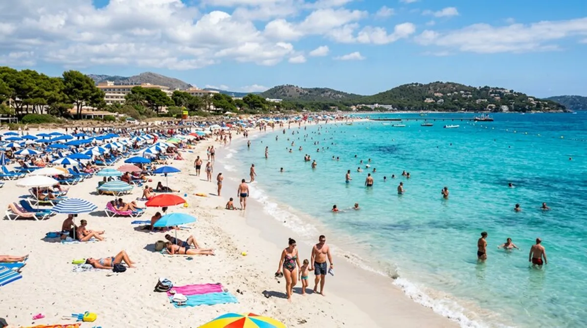 Mallorca Strand Tuerkis Meer Sonnig Tourists