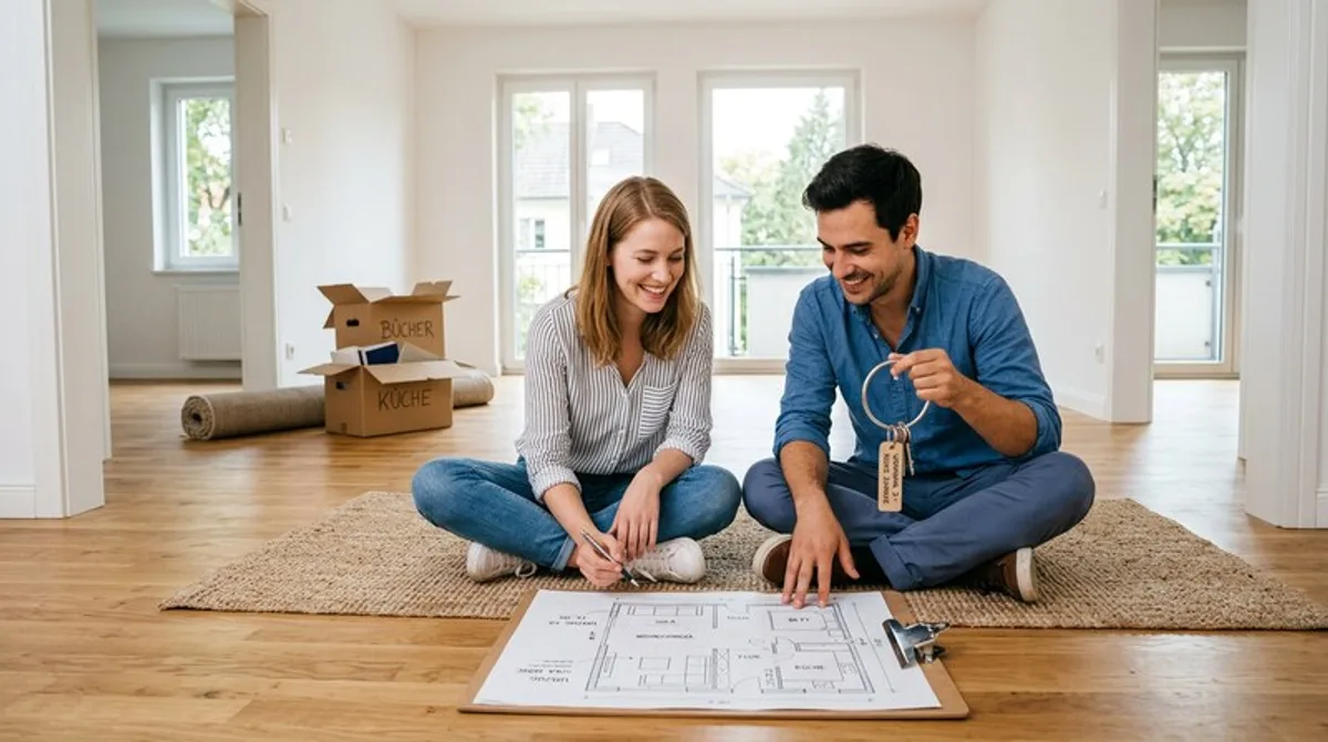 Paar Neue Wohnung Leere Raeume Schluessel Planen Umzug Zennews24
