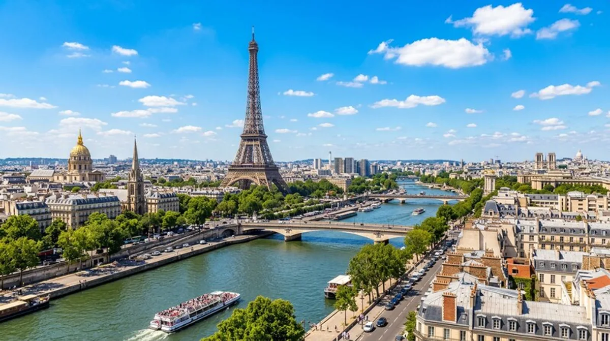 Paris Eiffelturm Seine Fluss Flussufer Stadtlandschaft Architektur