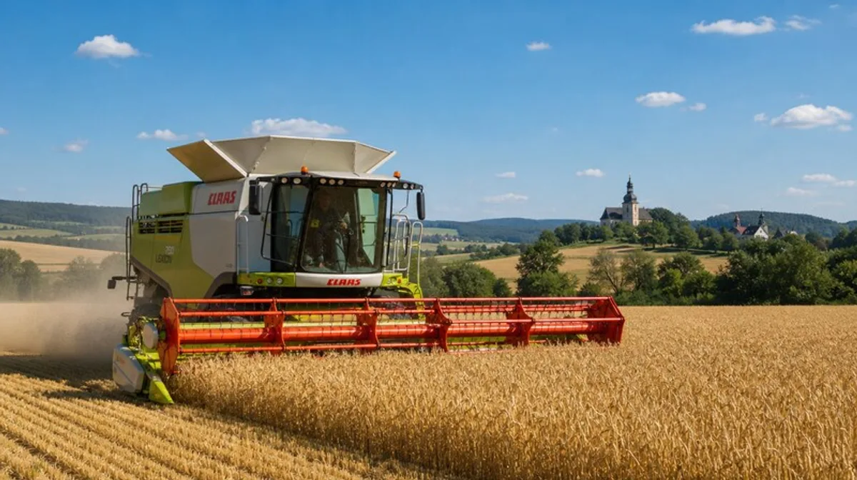 Regional Maehdrescher Getreidefeld Ernte Sommer Landwirtschaft Getreide Weizen Feld