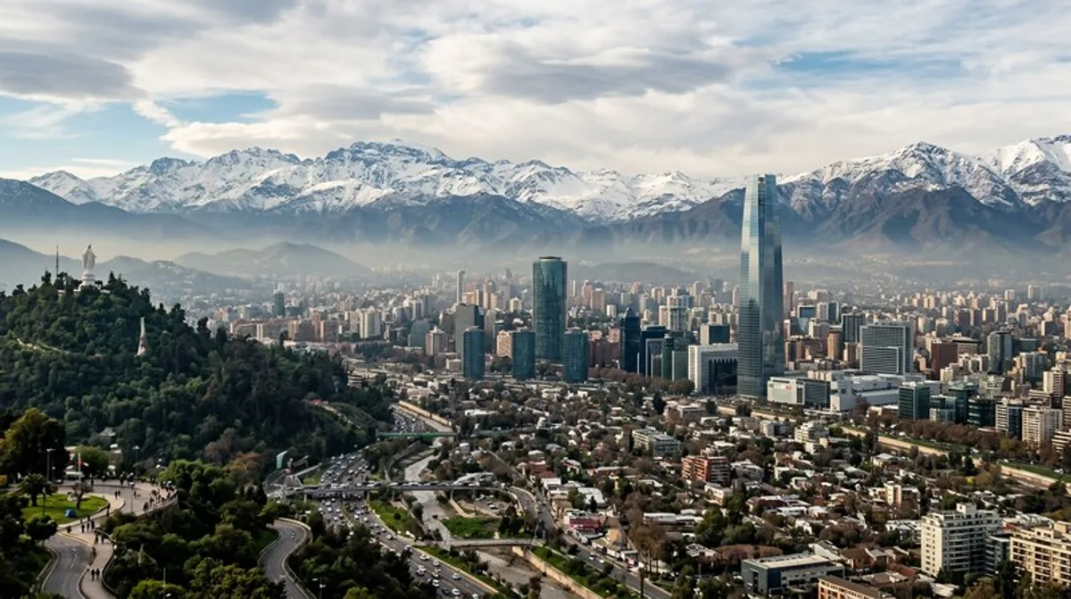 Santiago Chile Gran Torre Costanera Center Skyline Schneebedeckte Anden San Cris