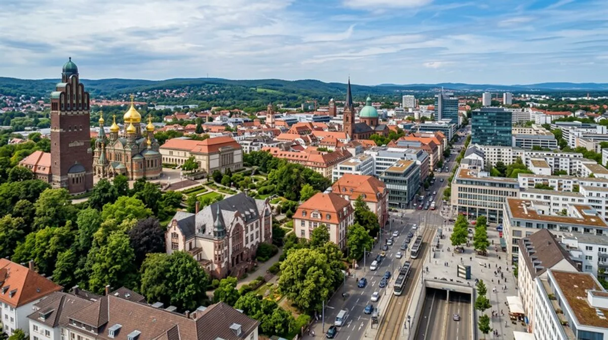 Stadt Aussicht Kirchturm Luftaufnahme Architektur Historisches Zentrum Gruenflae